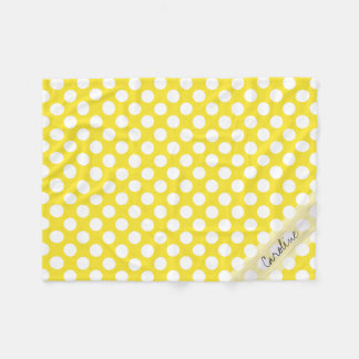 Monogram Yellow White Trendy Fun Polka Dot Pattern Fleecedecke