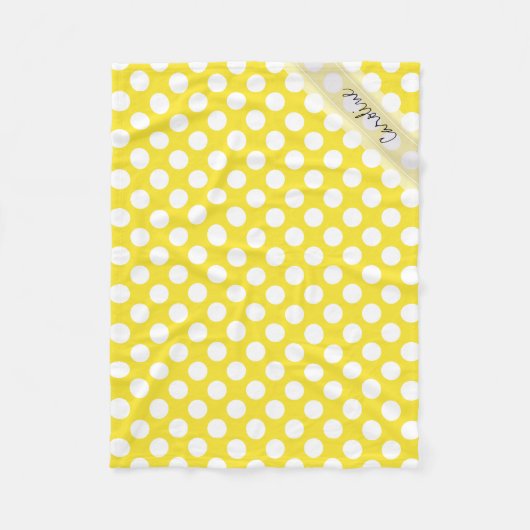 Monogram Yellow White Trendy Fun Polka Dot Pattern Fleecedecke (Vorderseite)