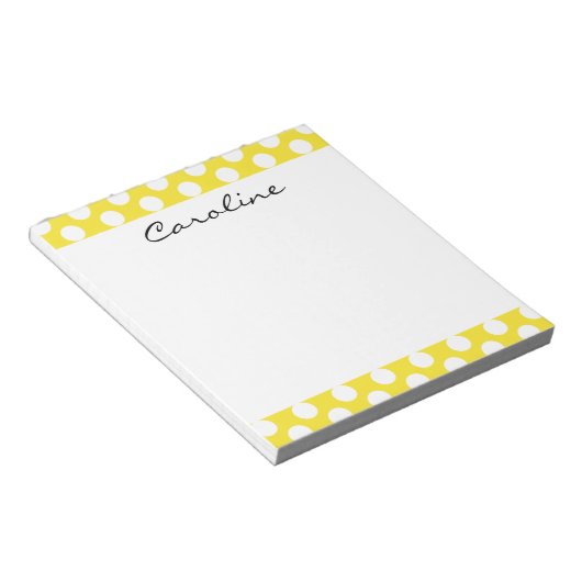 Monogram Yellow White Trendy Fun Polka Dot Pattern Notizblock (angewinkelt)