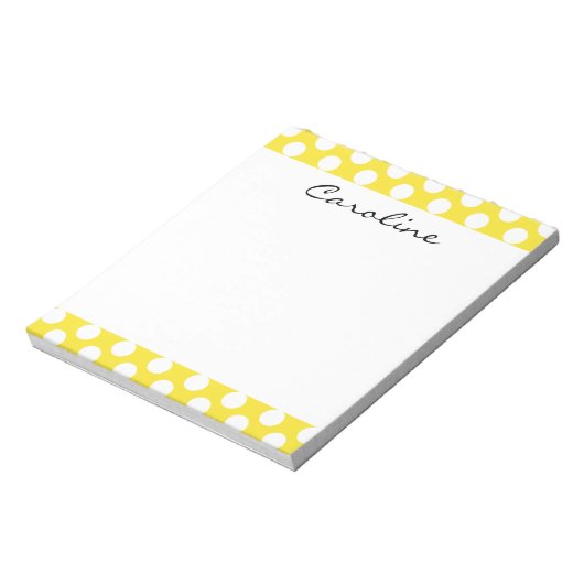 Monogram Yellow White Trendy Fun Polka Dot Pattern Notizblock (Rotiert)