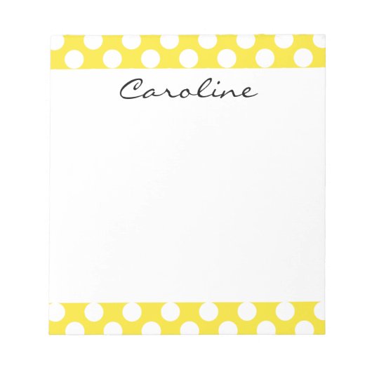 Monogram Yellow White Trendy Fun Polka Dot Pattern Notizblock (Vorderseite)