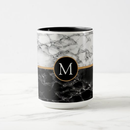 Monogram Your Letter Schwarz-weiß Marble Tasse Ges (Zentrum)
