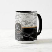 Monogram Your Letter Schwarz-weiß Marble Tasse Ges (VorderseiteRechts)
