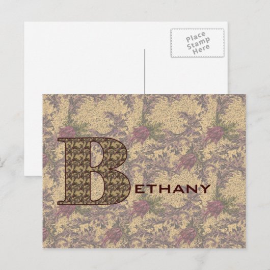 Monogram Your Name B Elegant Floral Postcard Postkarte (Vorne/Hinten)