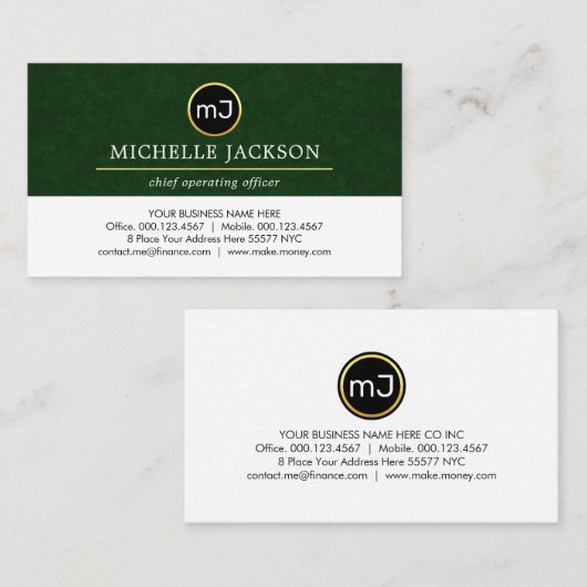 Monogram Your Name On Emerald Grunge Layer Visitenkarte (Vorne/Hinten)