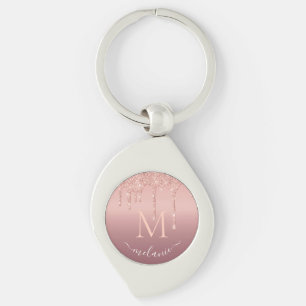 Monogram Your Name Rose Gold Glitzer Schlüsselanhä Schlüsselanhänger