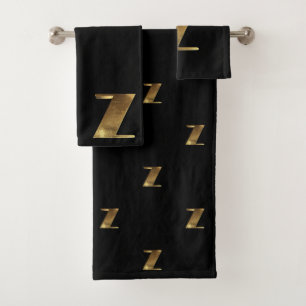 Monogram Z Black und Gold Look Elegante Typografie Badhandtuch Set