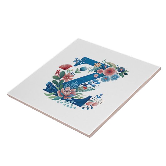 Monogram 'Z' dekoratives Blumendesign Fliese (Seite)