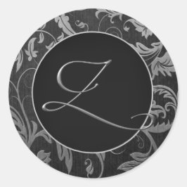 Monogram Z Silver and Black Damask Wedding Siegel Runder Aufkleber