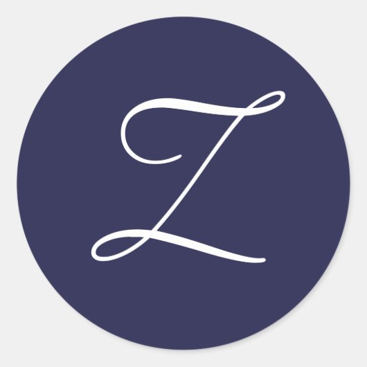 Monogram Z, White on Navy Blue, Runder Aufkleber (Vorderseite)