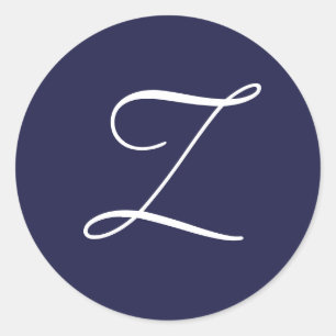 Monogram Z, White on Navy Blue, Runder Aufkleber