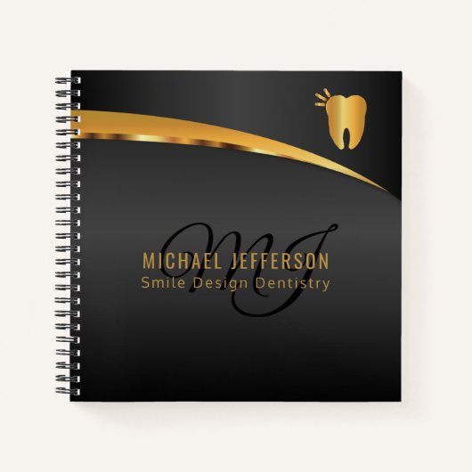 Monogram Zahnbüro - Schwarz und Gold Notizblock (Vorderseite)
