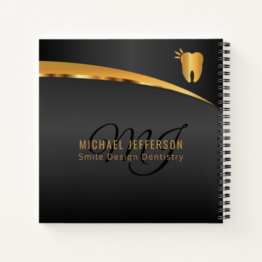 Monogram Zahnbüro - Schwarz und Gold Notizblock (Rückseite)