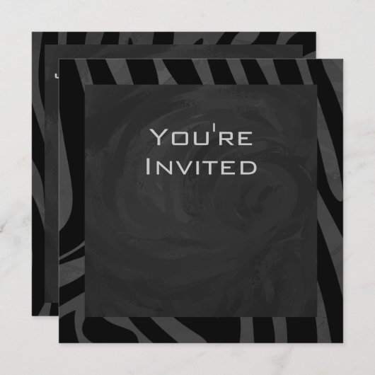 Monogram Zebra Black und Grau Einladung (Vorne/Hinten)