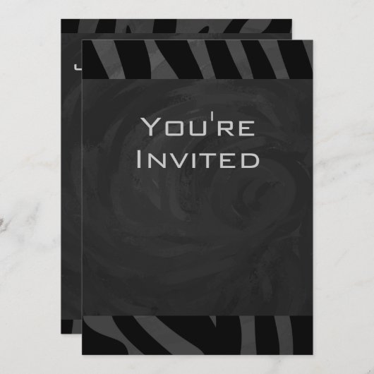 Monogram Zebra Black und Grau Einladung (Vorne/Hinten)