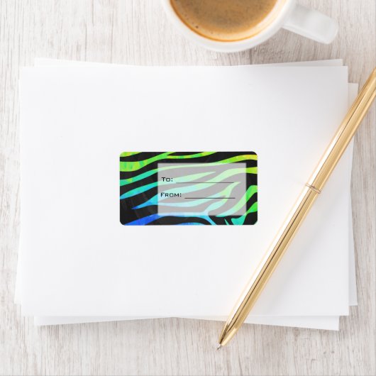 Monogram Zebra Black und Regenbogen Print Adressaufkleber (Insitu)