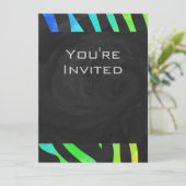 Monogram Zebra Black und Regenbogen Print Einladung (Stehend Vorderseite)