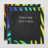 Monogram Zebra Black und Regenbogen Print Einladung (Vorne/Hinten)