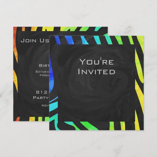 Monogram Zebra Black und Regenbogen Print Einladung (Vorne/Hinten)