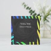 Monogram Zebra Black und Regenbogen Print Einladung (Stehend Vorderseite)