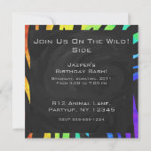 Monogram Zebra Black und Regenbogen Print Einladung (Rückseite)