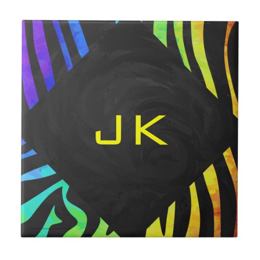 Monogram Zebra Black und Regenbogen Print Fliese (Vorderseite)