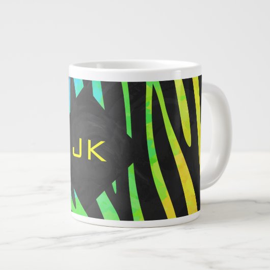 Monogram Zebra Black und Regenbogen Print Jumbo-Tasse (Vorderseite Rechts)