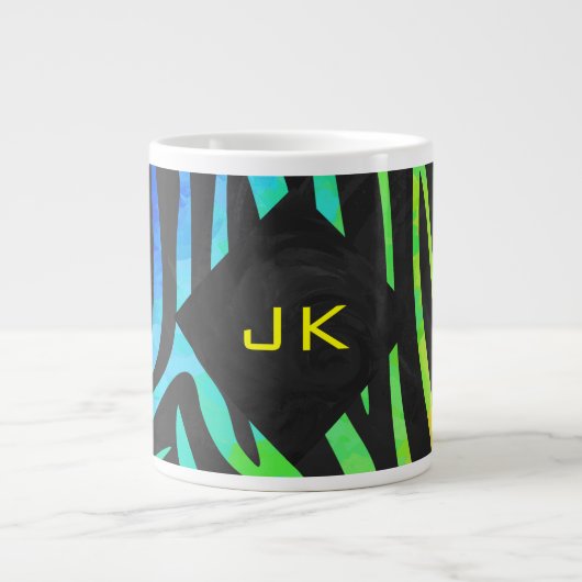 Monogram Zebra Black und Regenbogen Print Jumbo-Tasse (Vorderseite)