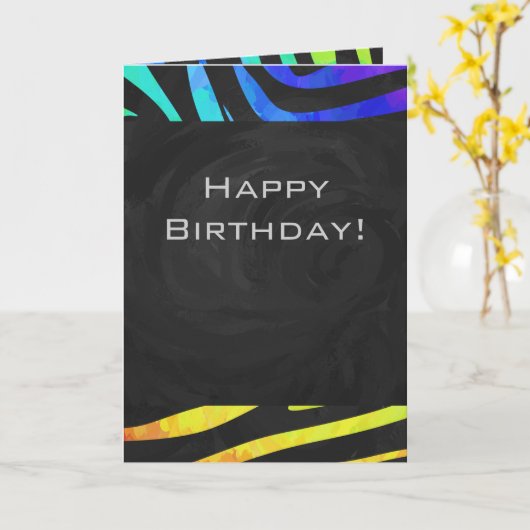 Monogram Zebra Black und Regenbogen Print Karte (Gelbe Blume)