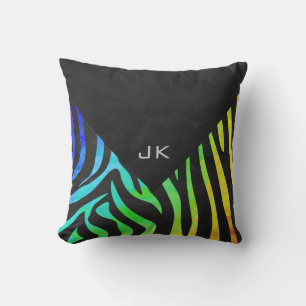 Monogram Zebra Black und Regenbogen Print Kissen