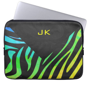 Monogram Zebra Black und Regenbogen Print Laptopschutzhülle