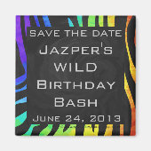 Monogram Zebra Black und Regenbogen Print Magnet (Vorne)