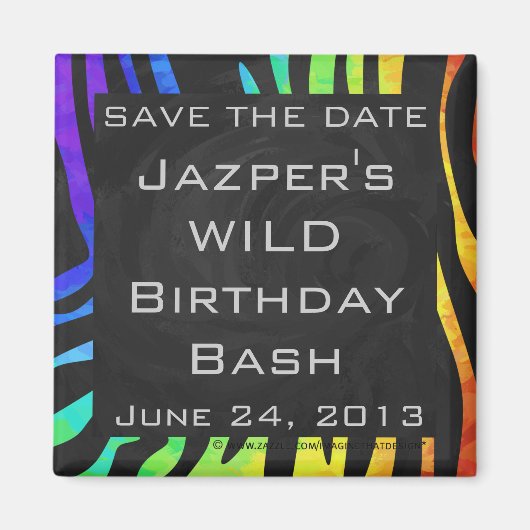 Monogram Zebra Black und Regenbogen Print Magnet (Vorne)