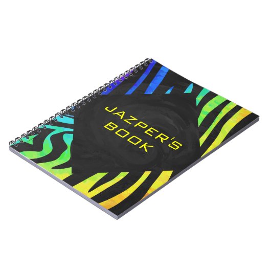 Monogram Zebra Black und Regenbogen Print Notizblock (Linke Seite)