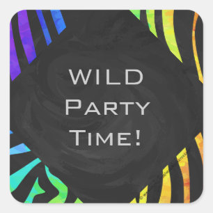 Monogram Zebra Black und Regenbogen Print Quadratischer Aufkleber
