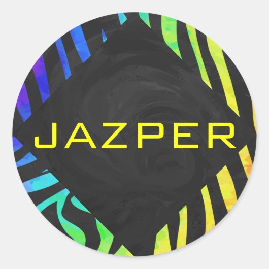Monogram Zebra Black und Regenbogen Print Runder Aufkleber (Vorderseite)
