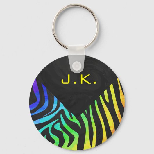 Monogram Zebra Black und Regenbogen Print Schlüsselanhänger (Vorderseite)