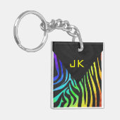 Monogram Zebra Black und Regenbogen Print Schlüsselanhänger (Vorderseite links)