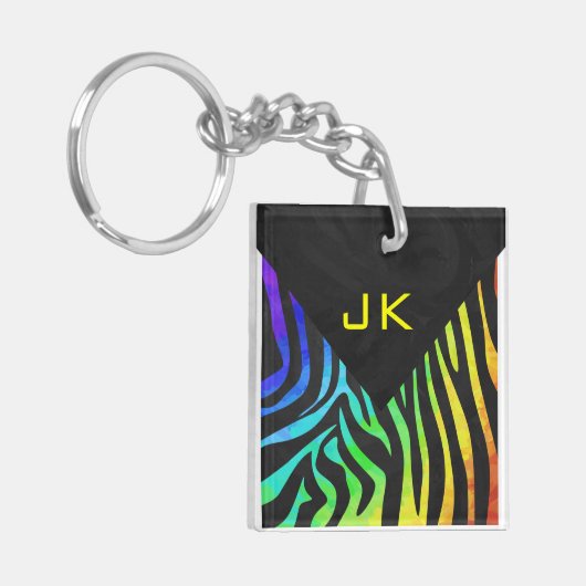 Monogram Zebra Black und Regenbogen Print Schlüsselanhänger (Vorderseite links)