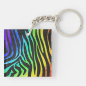 Monogram Zebra Black und Regenbogen Print Schlüsselanhänger (Rückseite)