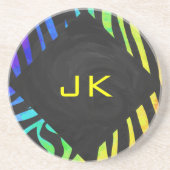 Monogram Zebra Black und Regenbogen Print Untersetzer (Vorne)