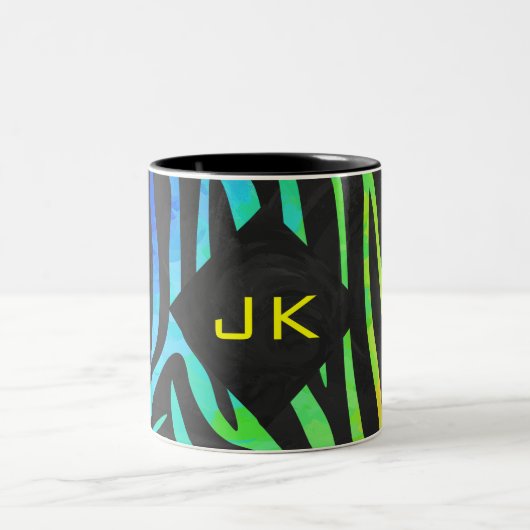 Monogram Zebra Black und Regenbogen Print Zweifarbige Tasse (Mittel)