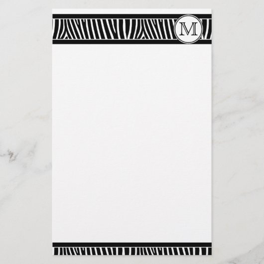 Monogram Zebra Muster Schwarz-weiß Stationery Briefpapier (Vorderseite)