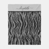 Monogram Zebra Print Black and Grau Silver Fleecedecke (Vorderseite)