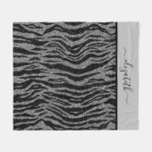 Monogram Zebra Print Black and Grau Silver Fleecedecke (Vorderseite (Horizontal))