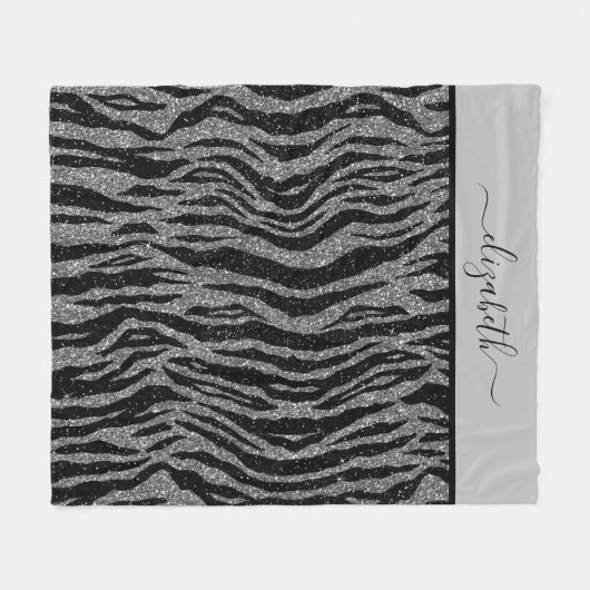 Monogram Zebra Print Black and Grau Silver Fleecedecke (Vorderseite (Horizontal))