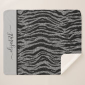 Monogram Zebra Print Black and Grau Silver Sherpadecke (Vorderseite (Horizontal))