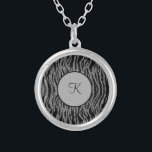 Monogram Zebra Print Black Gray Silver Trendy Versilberte Kette<br><div class="desc">Monogramm dieses Schwarz-Silber-Zebra Print Silver Necklace. Macht ein großartiges Geschenk für sie,  oder für Ihre Brautjungfrauen.</div>