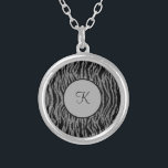 Monogram Zebra Print Black Gray Silver Trendy Versilberte Kette<br><div class="desc">Monogramm dieses Schwarz-Silber-Zebra Print Silver Necklace. Macht ein großartiges Geschenk für sie,  oder für Ihre Brautjungfrauen.</div>