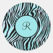 Monogram Zebra Print Black Turquoise Umschlag Aufk Runder Aufkleber (Vorderseite)